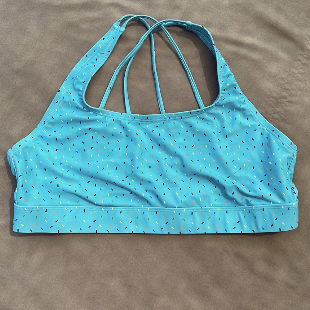 Human Kind Target, women’s XL bikini swimsuit top Pride, Blue confetti print.